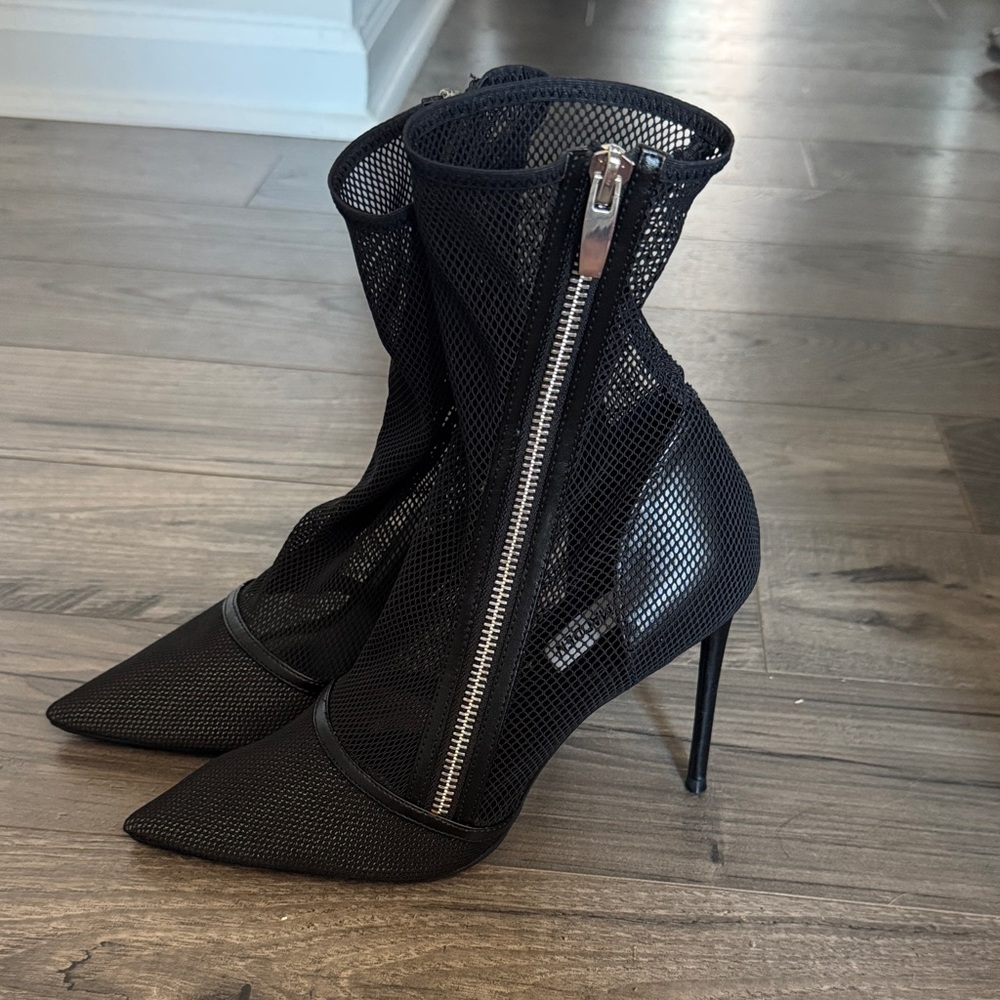 Black Mesh Stiletto Ankle Boots